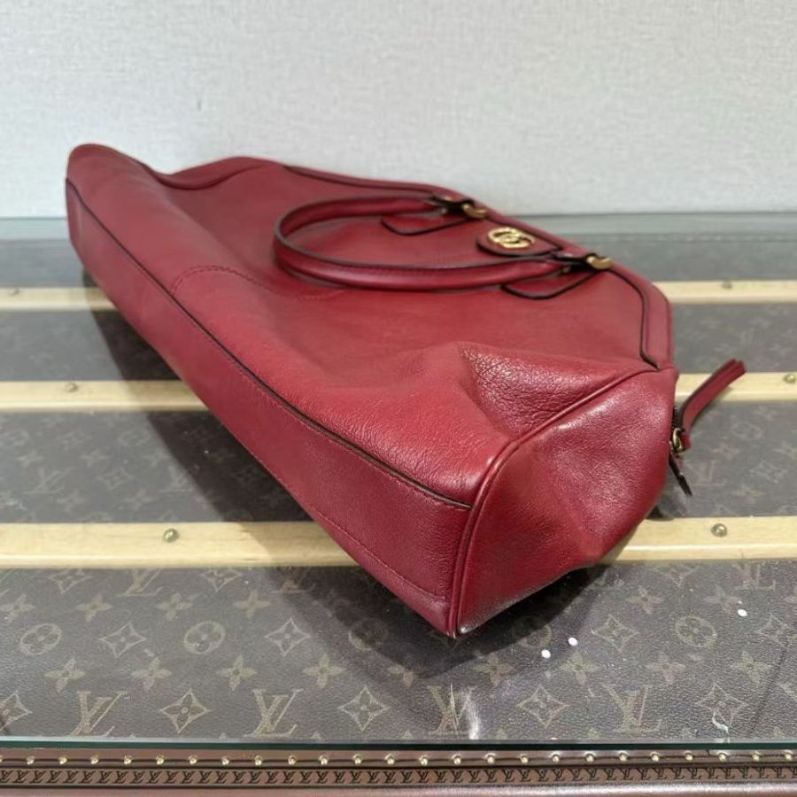 GUCCI 紅金虎頭雙面手提腋下包 51*34*10 98新配件塵袋-2