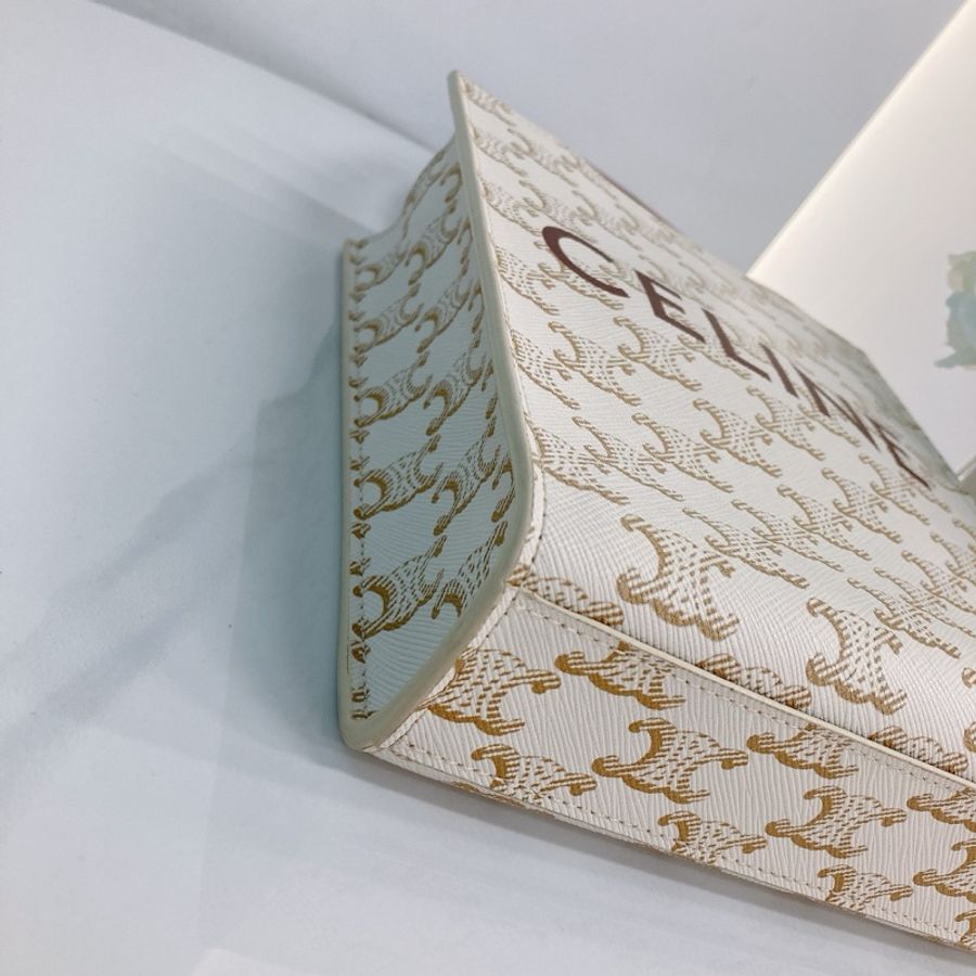 MS0278 賽琳 豎版 迷你 托特包 帆布 經典老花紋 手提 斜垮Celine Mini Vertical Cabas In Triomphe Canvas With Celine Print White-5