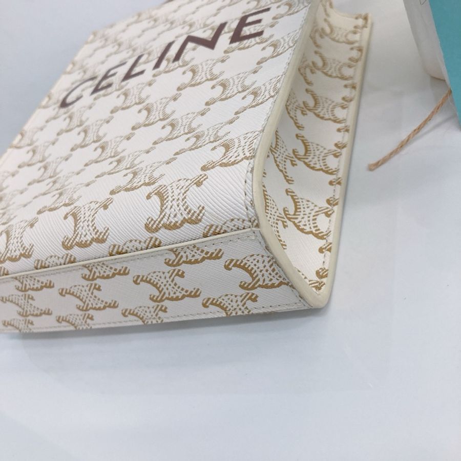 MS0278 賽琳 豎版 迷你 托特包 帆布 經典老花紋 手提 斜垮Celine Mini Vertical Cabas In Triomphe Canvas With Celine Print White-6