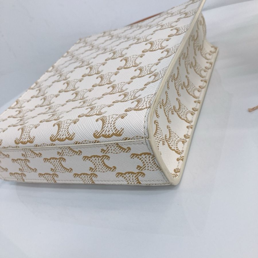 MS0278 賽琳 豎版 迷你 托特包 帆布 經典老花紋 手提 斜垮Celine Mini Vertical Cabas In Triomphe Canvas With Celine Print White-7
