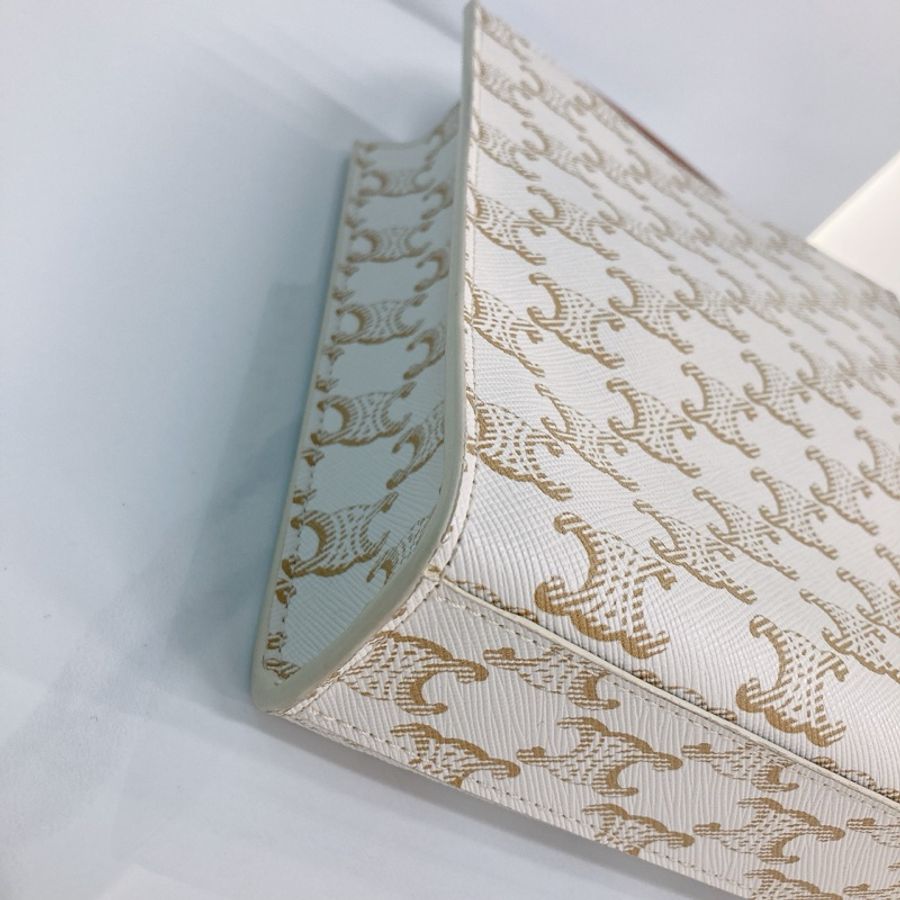 MS0278 賽琳 豎版 迷你 托特包 帆布 經典老花紋 手提 斜垮Celine Mini Vertical Cabas In Triomphe Canvas With Celine Print White-8