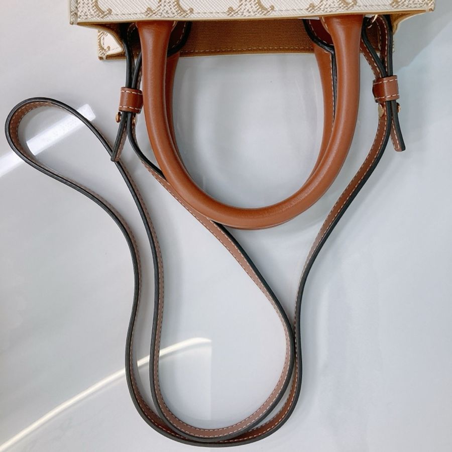 MS0278 賽琳 豎版 迷你 托特包 帆布 經典老花紋 手提 斜垮Celine Mini Vertical Cabas In Triomphe Canvas With Celine Print White-11