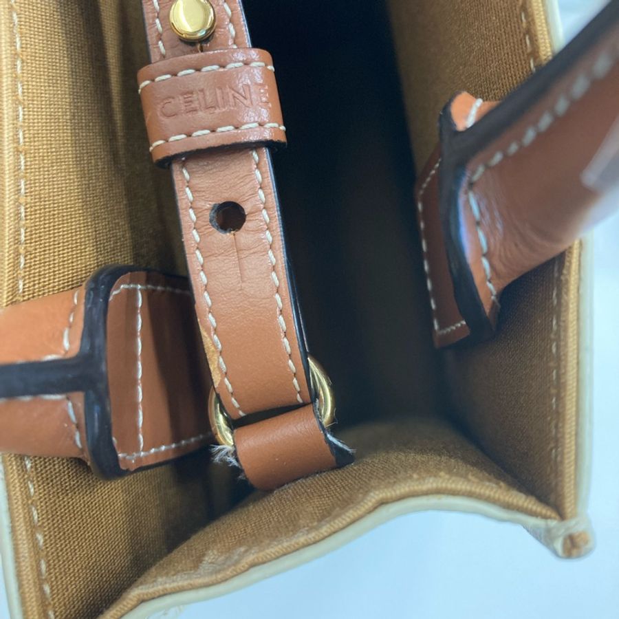 MS0278 賽琳 豎版 迷你 托特包 帆布 經典老花紋 手提 斜垮Celine Mini Vertical Cabas In Triomphe Canvas With Celine Print White-18