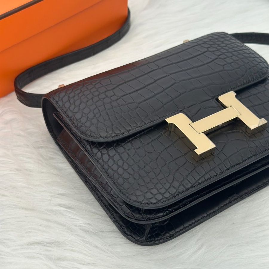 HERMES Mini constance 19 - 鱷魚皮黑金 B-4