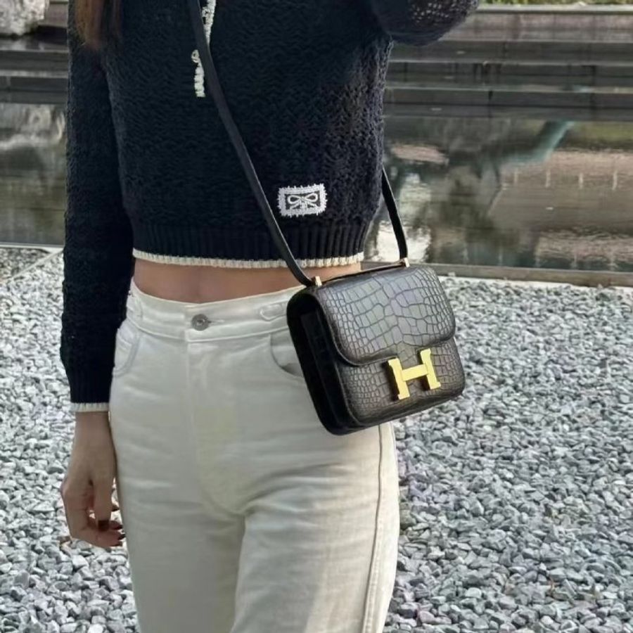 HERMES Mini constance 19 - 鱷魚皮黑金 B-9