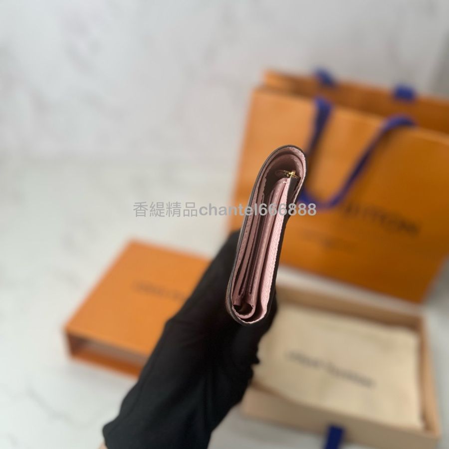 💗香緹國際精品💗382 LV 棋盤格金扣短夾 粉內裡 💓-4