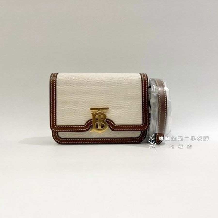 BURBERRY帆布焦糖牛皮TB釦肩背包-1