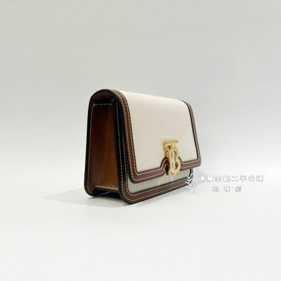 BURBERRY帆布焦糖牛皮TB釦肩背包-2
