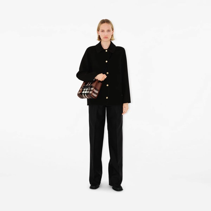 全新BURBERRY黑咖格紋帆布迷你Freya托特包手提肩背包8069661-10