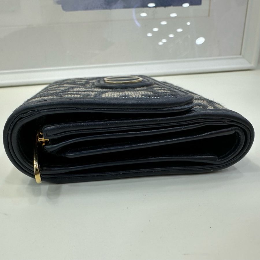 DIOR迪奥 30 Montaigne Oblique印花經典刺绣老花滿印三折 帆布 錢包 女款 牛仔藍色 22年編碼-6