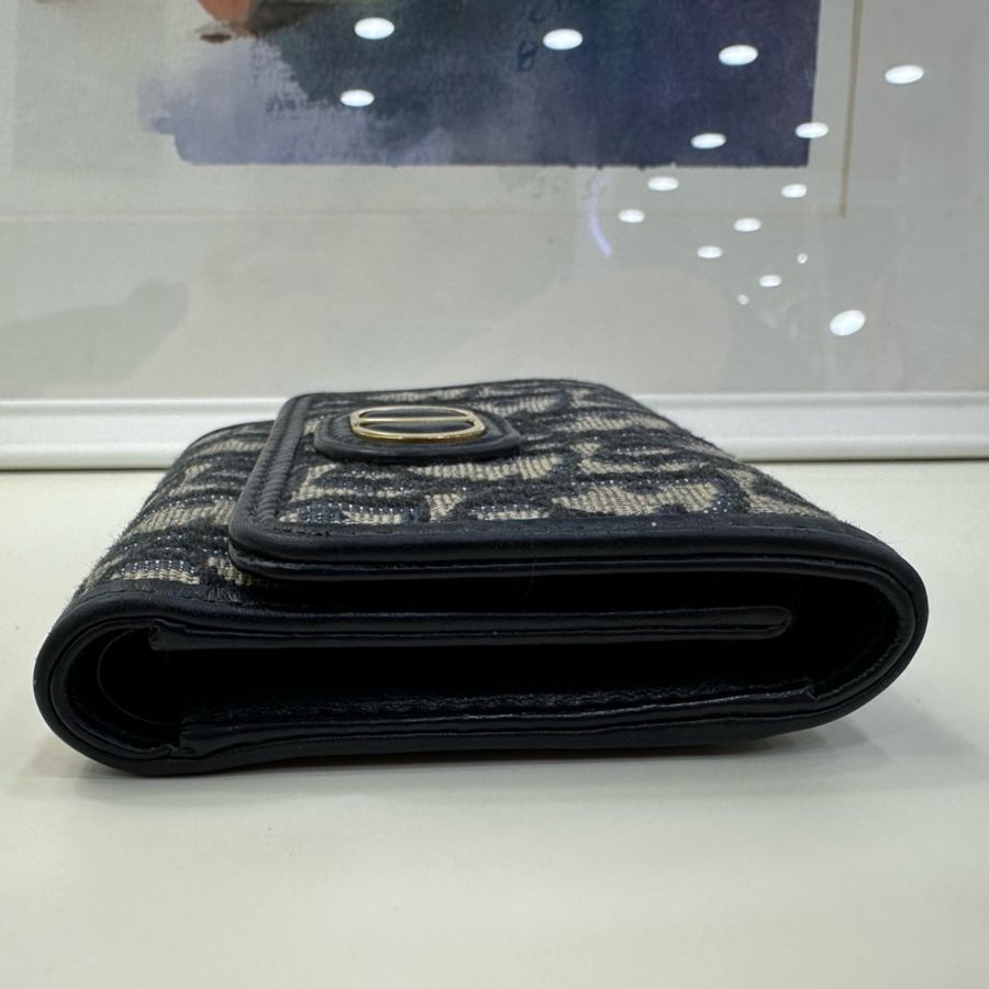 DIOR迪奥 30 Montaigne Oblique印花經典刺绣老花滿印三折 帆布 錢包 女款 牛仔藍色 22年編碼-7