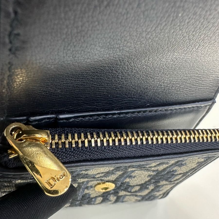 DIOR迪奥 30 Montaigne Oblique印花經典刺绣老花滿印三折 帆布 錢包 女款 牛仔藍色 22年編碼-9