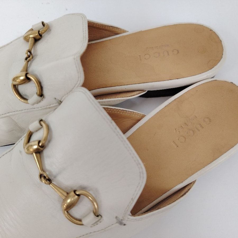 Gucci 白色馬銜扣半拖凉鞋 碼-3