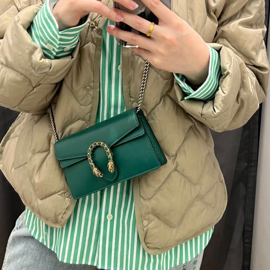 GUCCI古馳 Dionysus 虎頭扣鏈條 超迷你 女款 祖母綠色-4