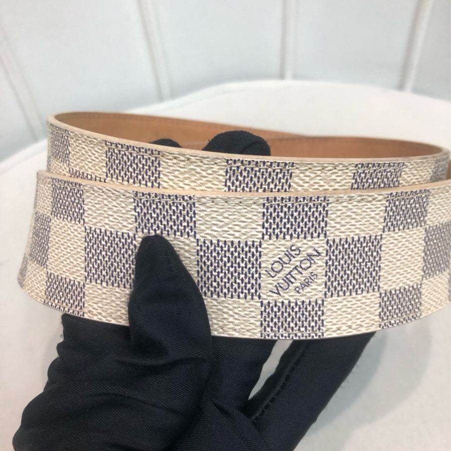 LV 白色棋盤格皮帶 XB274-2