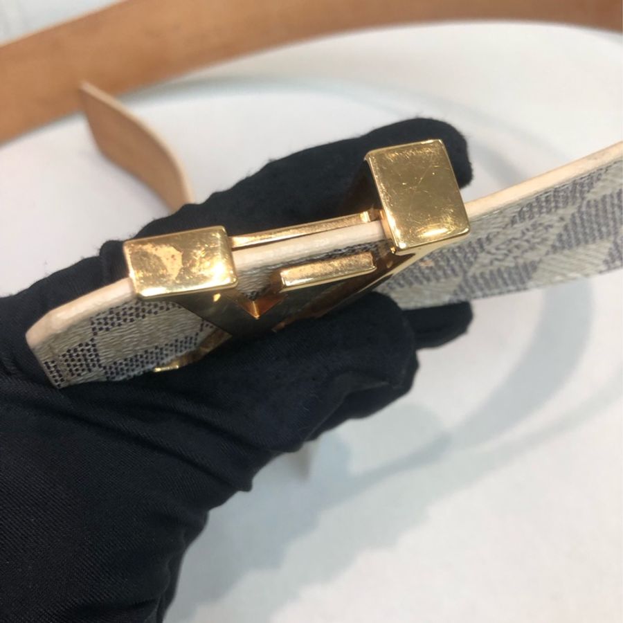 LV 白色棋盤格皮帶 XB274-12