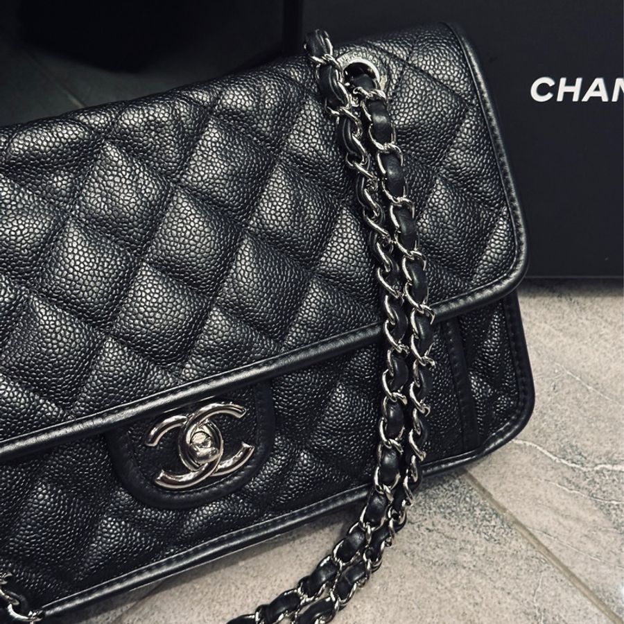 Chanel cf28黑銀荔枝牛皮口蓋包 #99新絕版收藏 #全配🈶購證-10