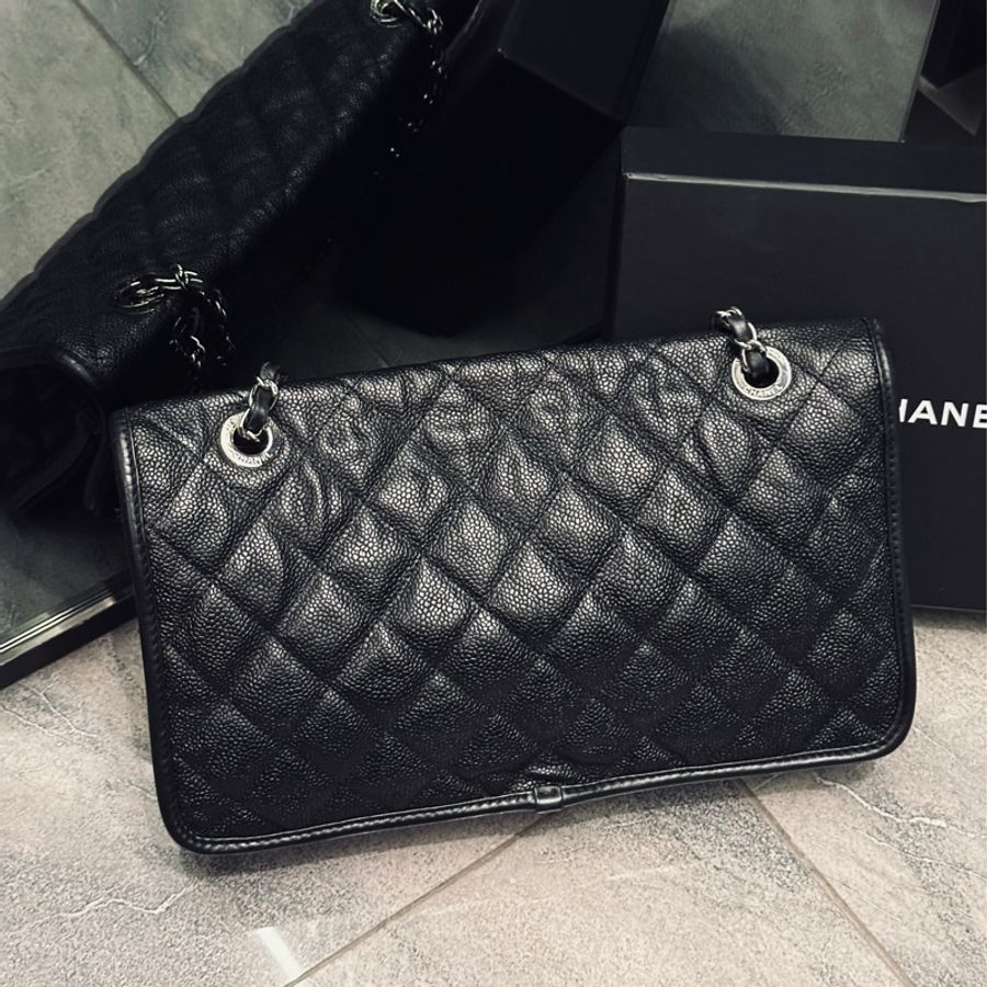 Chanel cf28黑銀荔枝牛皮口蓋包 #99新絕版收藏 #全配🈶購證-11
