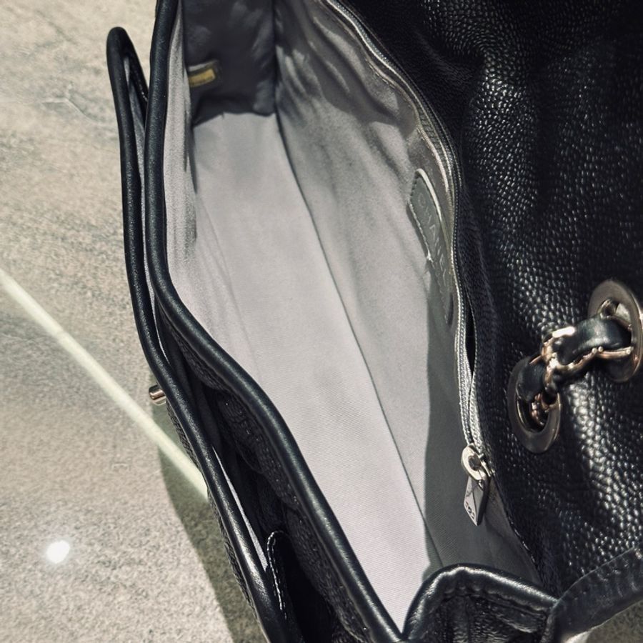 Chanel cf28黑銀荔枝牛皮口蓋包 #99新絕版收藏 #全配🈶購證-21