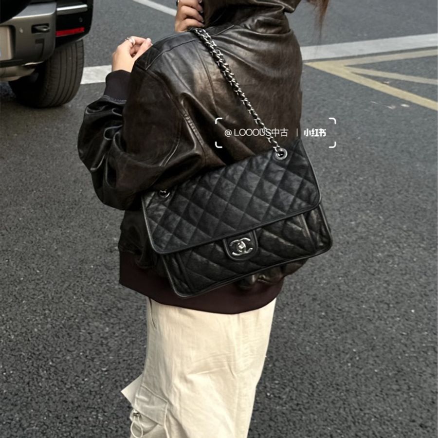 Chanel cf28黑銀荔枝牛皮口蓋包 #99新絕版收藏 #全配🈶購證-6
