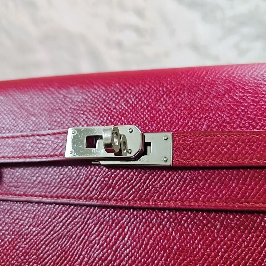 未使用 HERMÈS 長夾 可改Kelly To Go Wallet Epsom皮 銀扣 R刻 斜背包 Grenat 石榴紅色-2