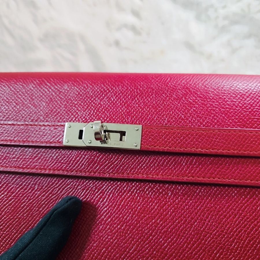 未使用 HERMÈS 長夾 可改Kelly To Go Wallet Epsom皮 銀扣 R刻 斜背包 Grenat 石榴紅色-3