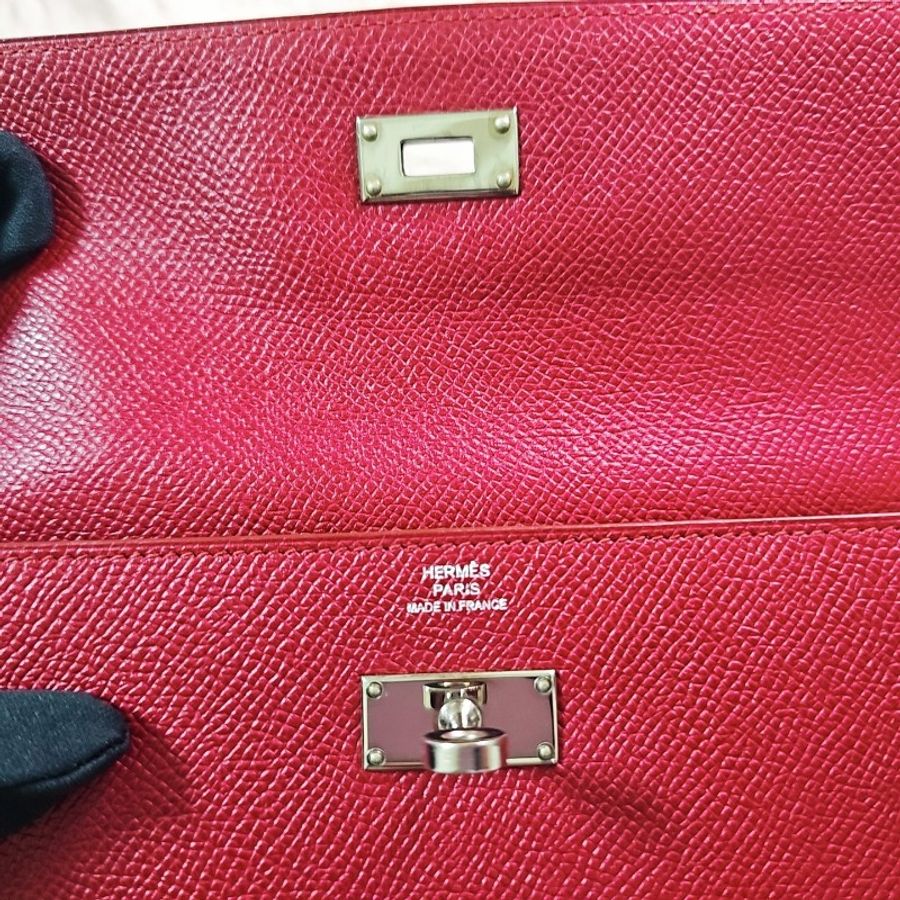 未使用 HERMÈS 長夾 可改Kelly To Go Wallet Epsom皮 銀扣 R刻 斜背包 Grenat 石榴紅色-4