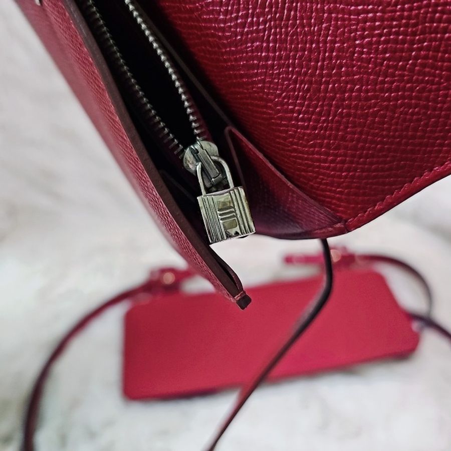 未使用 HERMÈS 長夾 可改Kelly To Go Wallet Epsom皮 銀扣 R刻 斜背包 Grenat 石榴紅色-8