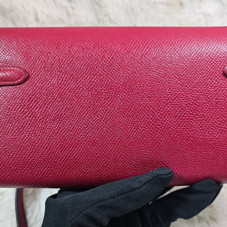 未使用 HERMÈS 長夾 可改Kelly To Go Wallet Epsom皮 銀扣 R刻 斜背包 Grenat 石榴紅色-11