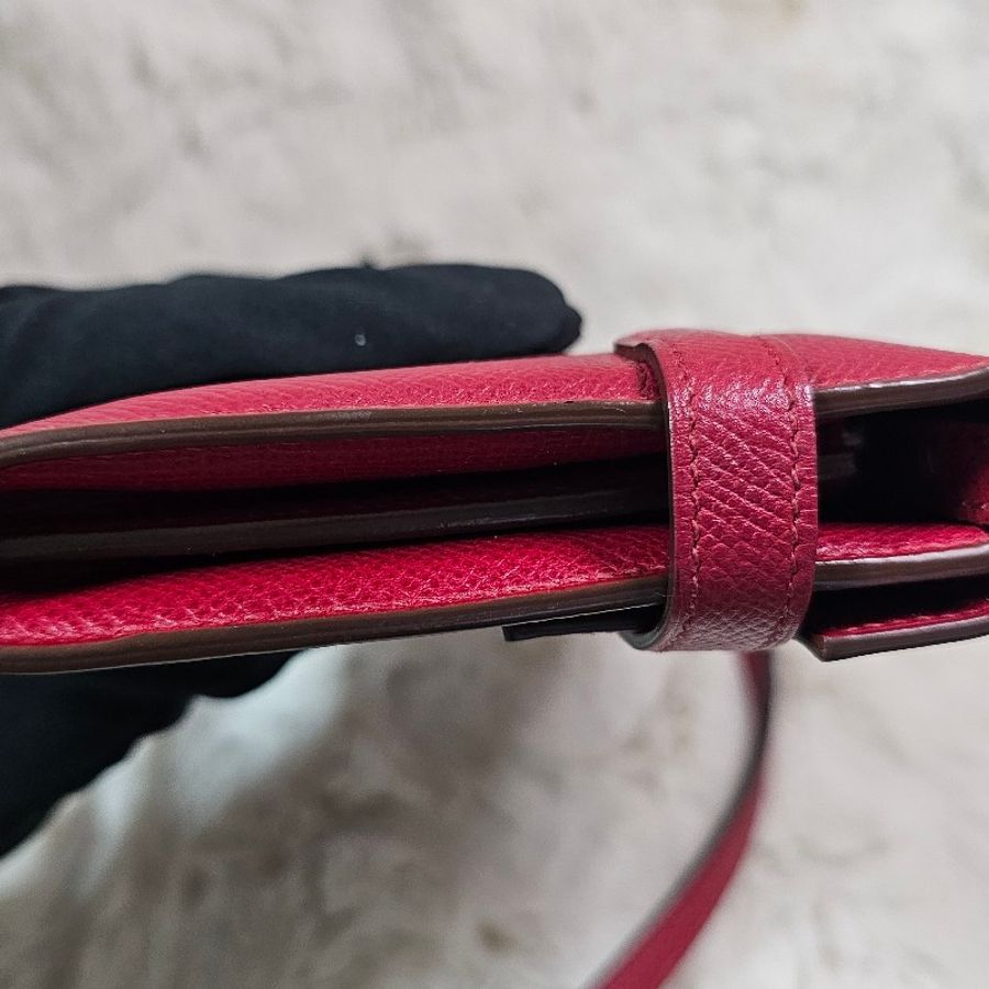 未使用 HERMÈS 長夾 可改Kelly To Go Wallet Epsom皮 銀扣 R刻 斜背包 Grenat 石榴紅色-12