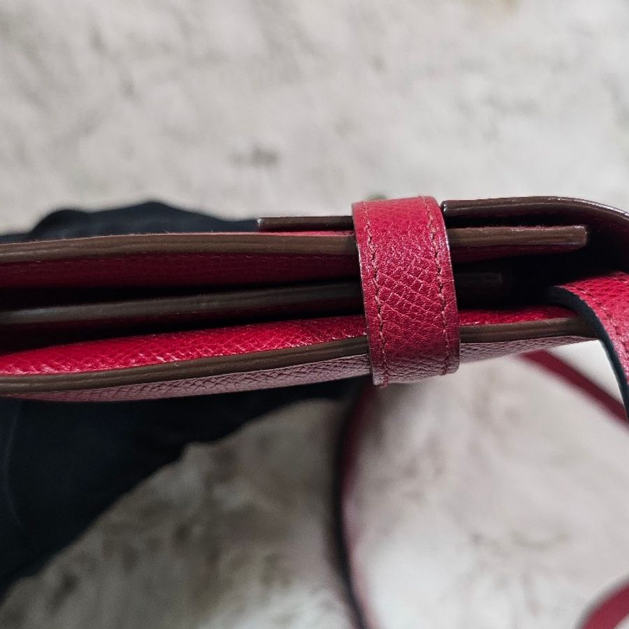 未使用 HERMÈS 長夾 可改Kelly To Go Wallet Epsom皮 銀扣 R刻 斜背包 Grenat 石榴紅色-13