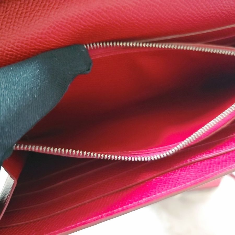 未使用 HERMÈS 長夾 可改Kelly To Go Wallet Epsom皮 銀扣 R刻 斜背包 Grenat 石榴紅色-16