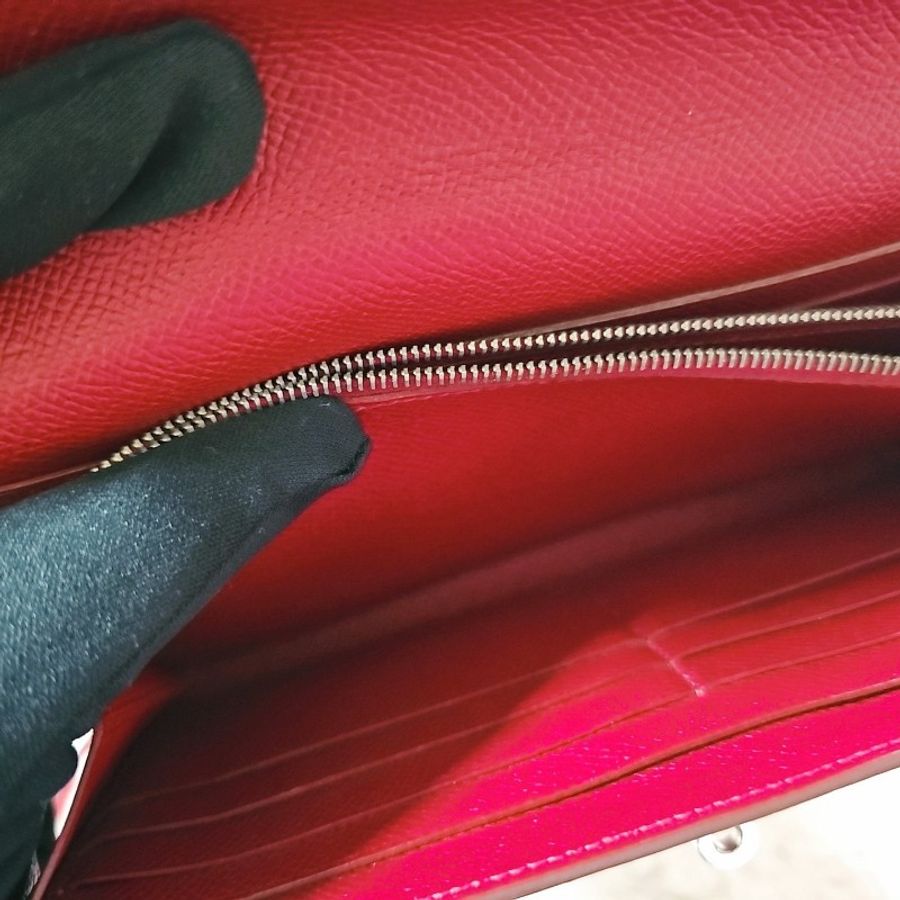 未使用 HERMÈS 長夾 可改Kelly To Go Wallet Epsom皮 銀扣 R刻 斜背包 Grenat 石榴紅色-17