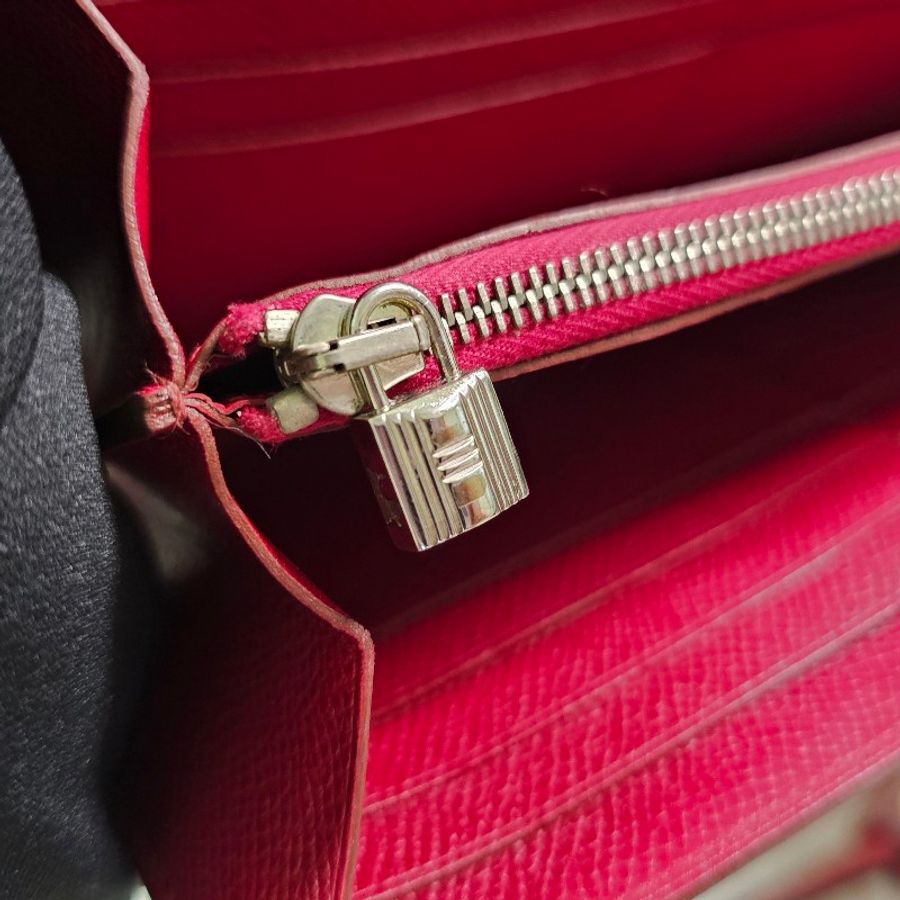 未使用 HERMÈS 長夾 可改Kelly To Go Wallet Epsom皮 銀扣 R刻 斜背包 Grenat 石榴紅色-23