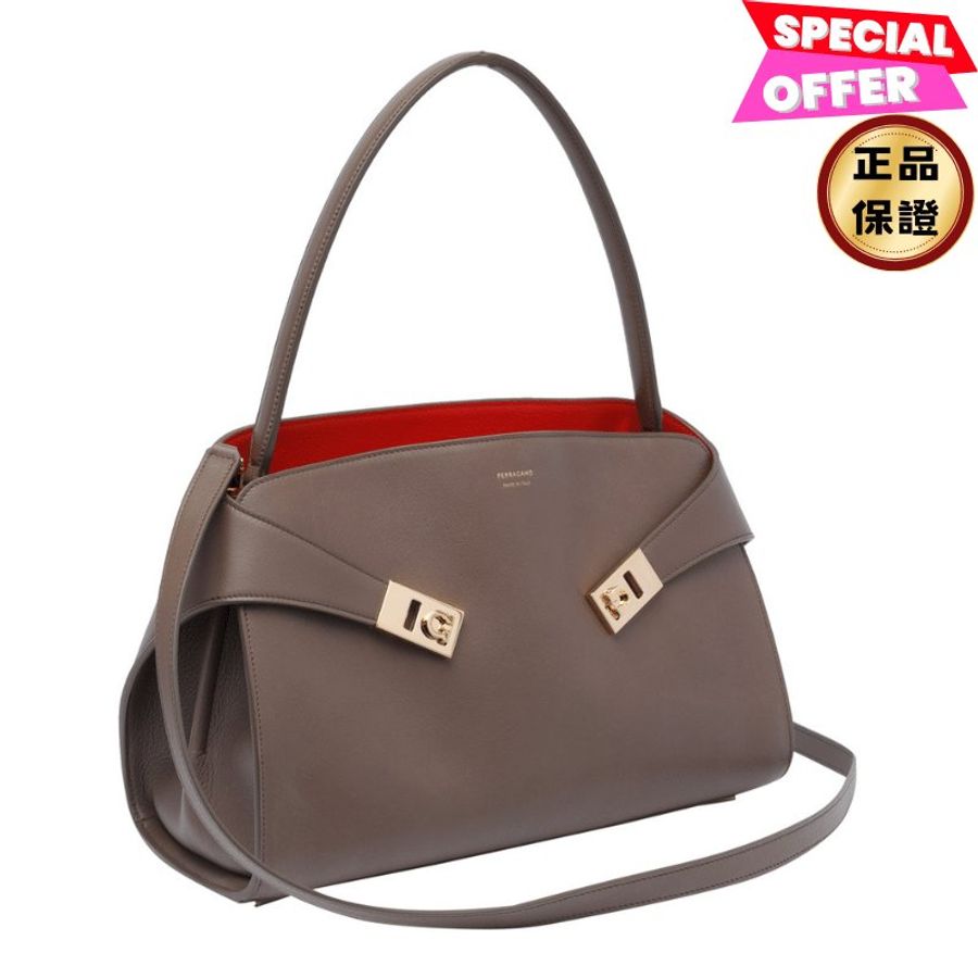 🎉新品好折扣✨Ferragamo 780592 中款小牛皮雙色Hug包 咖啡色/紅色-4