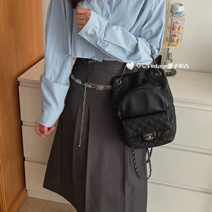 Chanel黑銀全牛皮後背雙肩包 🈶購證 #閒置收藏 #離櫃未使用-4
