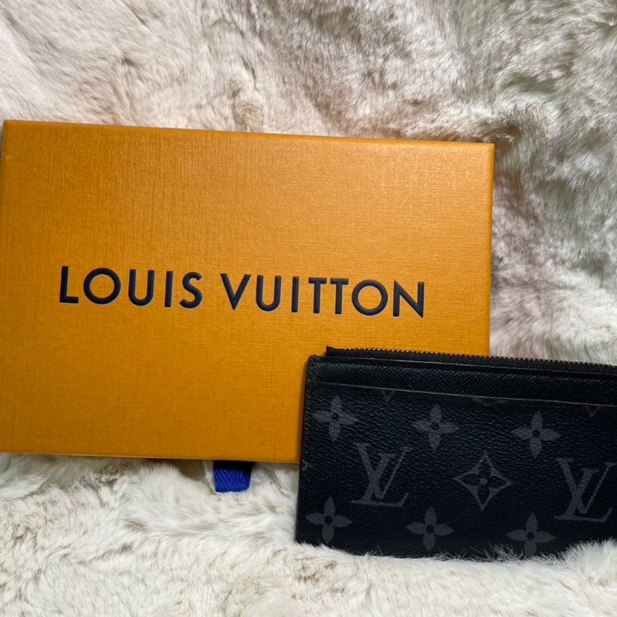 LV Louis Vuitton Monogram Eclipse 拉鍊零錢卡夾 黑花皮革 短夾-0