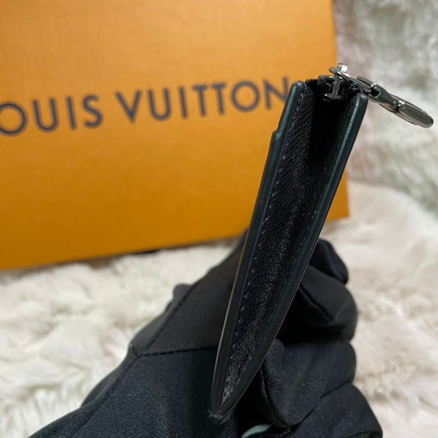LV Louis Vuitton Monogram Eclipse 拉鍊零錢卡夾 黑花皮革 短夾-4