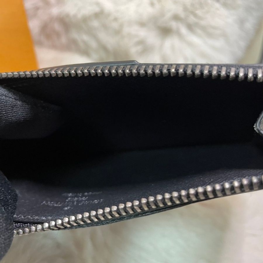 LV Louis Vuitton Monogram Eclipse 拉鍊零錢卡夾 黑花皮革 短夾-5