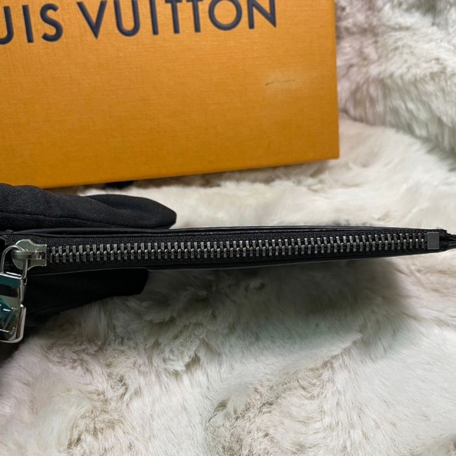 LV Louis Vuitton Monogram Eclipse 拉鍊零錢卡夾 黑花皮革 短夾-7