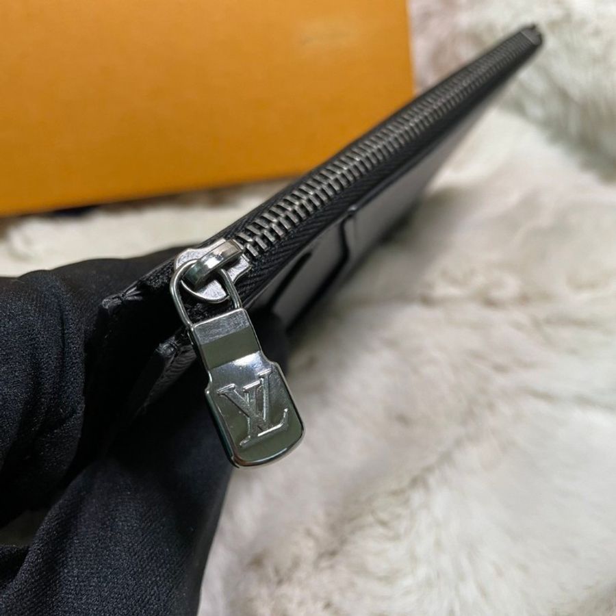 LV Louis Vuitton Monogram Eclipse 拉鍊零錢卡夾 黑花皮革 短夾-11