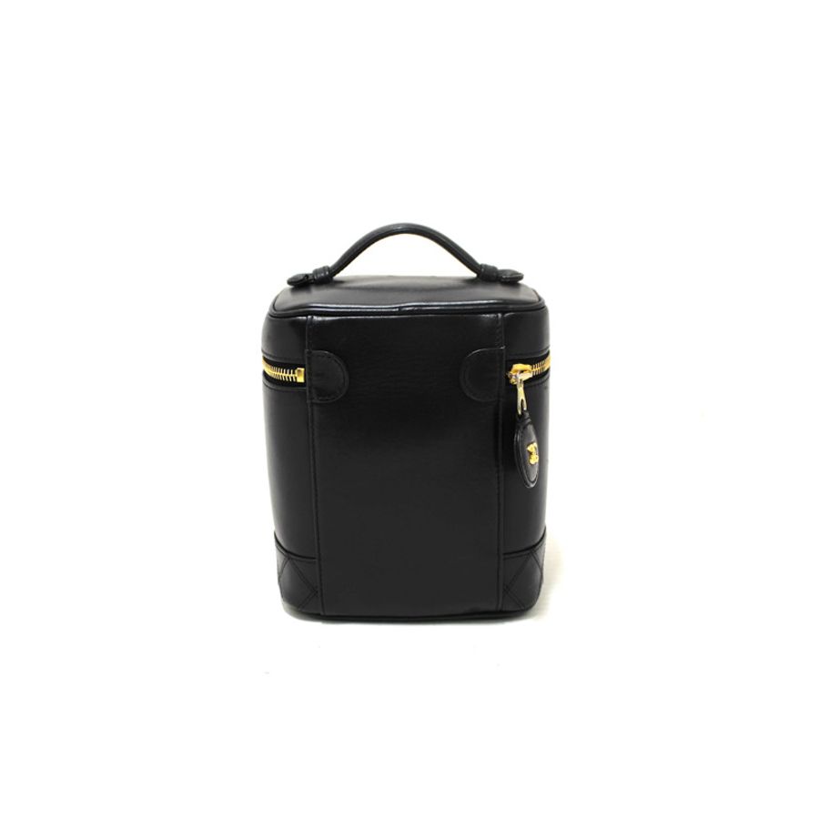 Chanel Vintage Black Lambskin Leather Vanity Cosmetic Case-2
