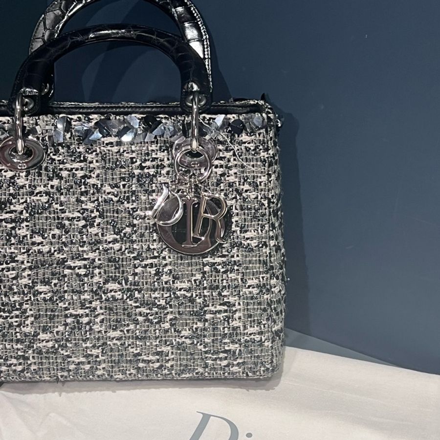 DIOR Lady 黑白毛呢邊鑲亮片包-7