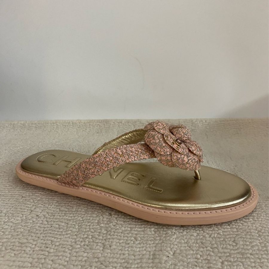 CHANEL Tweed CC Camellia Sandals-4