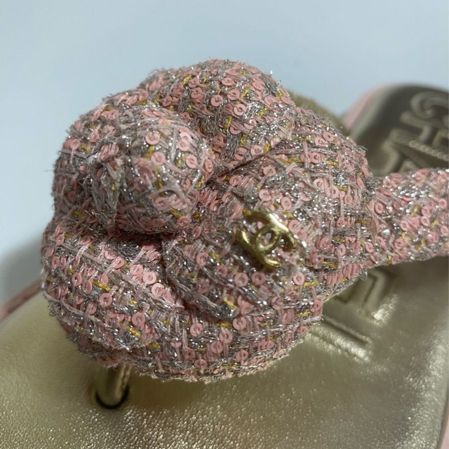CHANEL Tweed CC Camellia Sandals-8