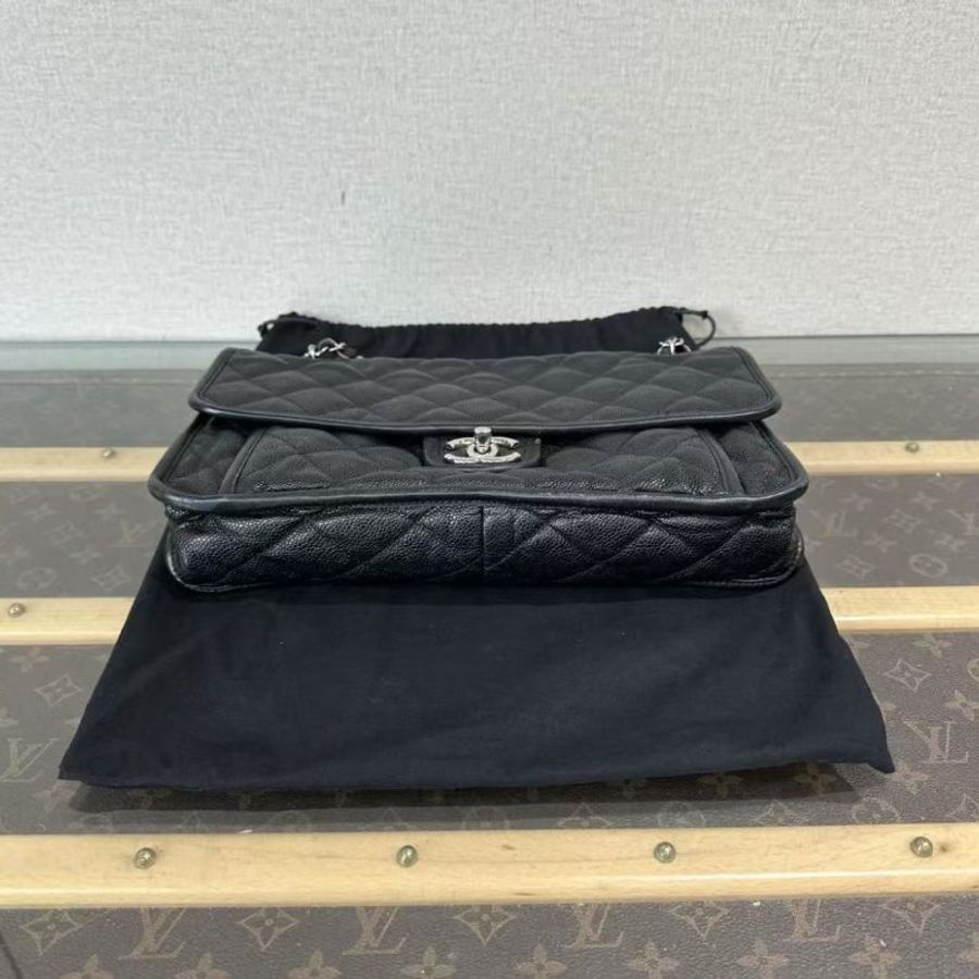 ✨CHANEL 黑銀荔枝牛皮CF機場鍊條包31*20*7 98新配件塵袋-4