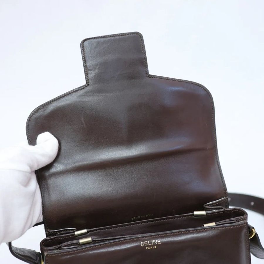 Celine 中古品啡色翻蓋空姐包-19