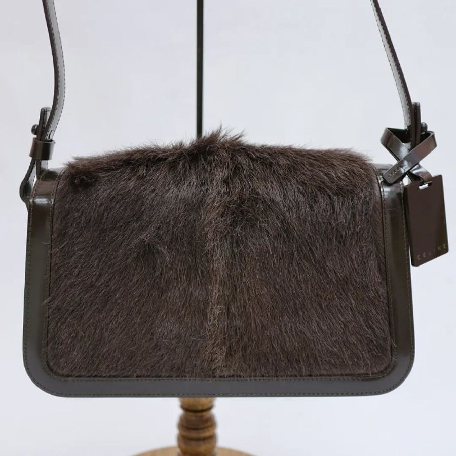 Celine 中古品啡色鬃毛翻蓋腋下包-3