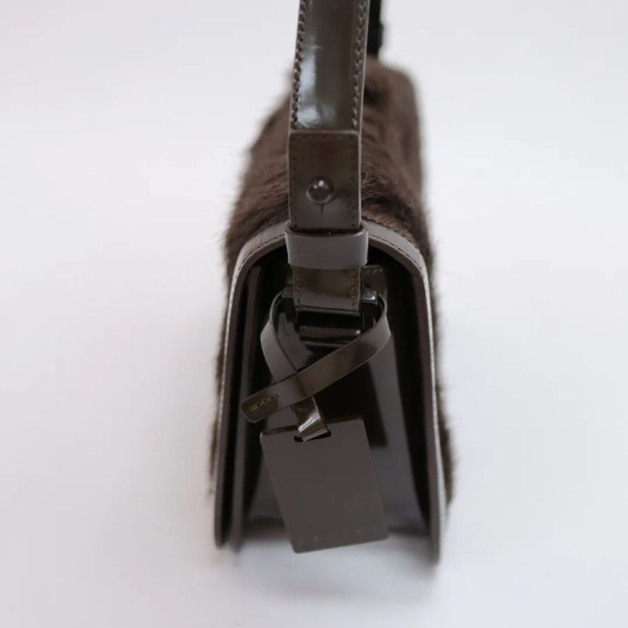 Celine 中古品啡色鬃毛翻蓋腋下包-5