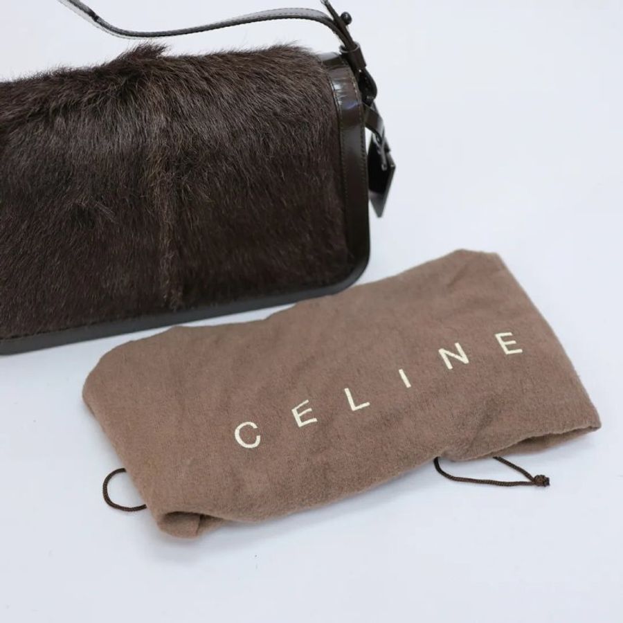 Celine 中古品啡色鬃毛翻蓋腋下包-7